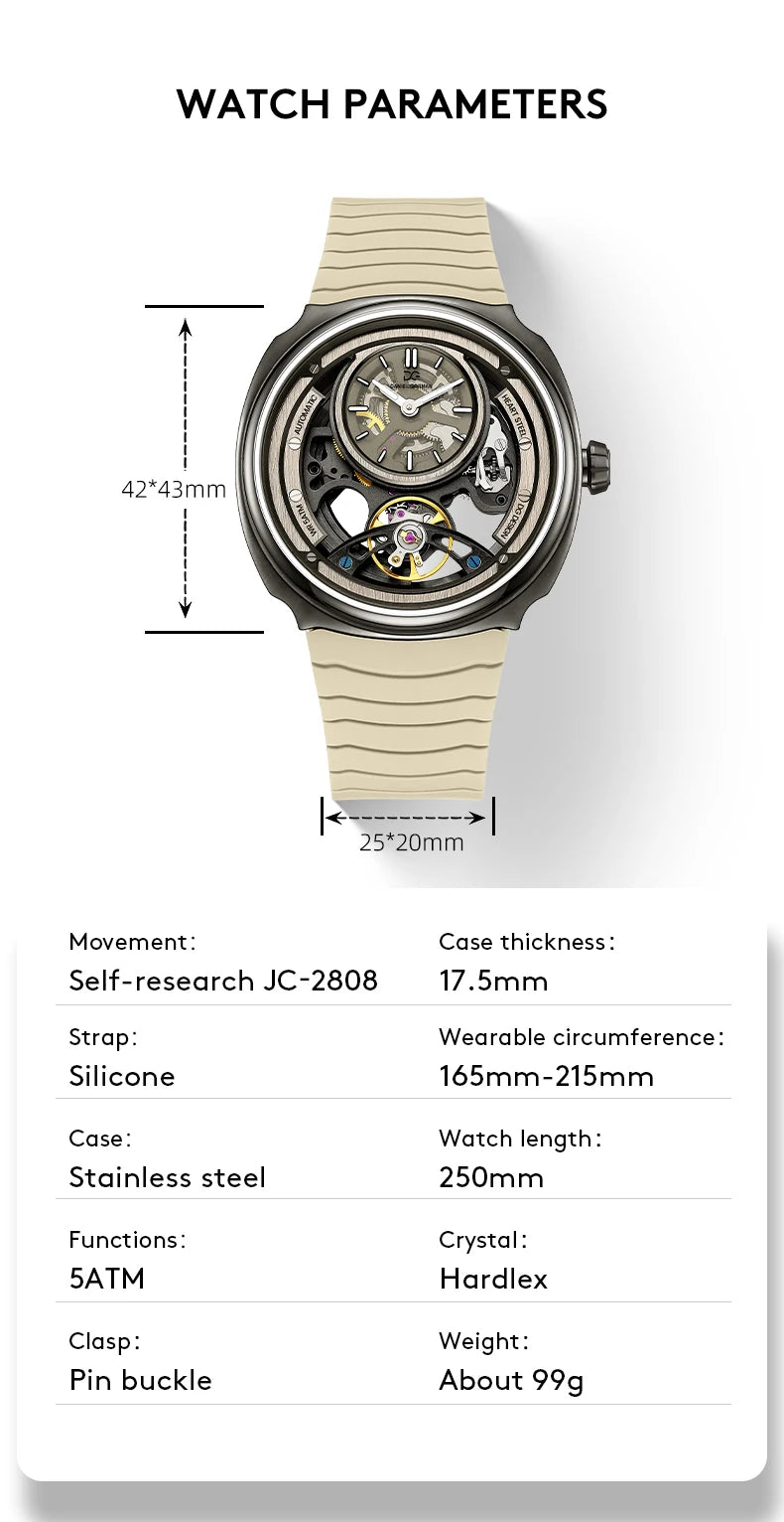 DANIEL GORMAN Men’s Automatic Watch – Sports Silicone Strap, 5 ATM Waterproof, Mechanical