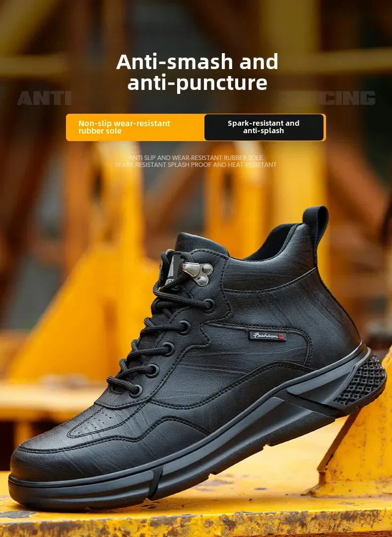 Men’s Safety Boots – Black Leather, Steel Toe, Anti-Scald & Durable Work Shoes