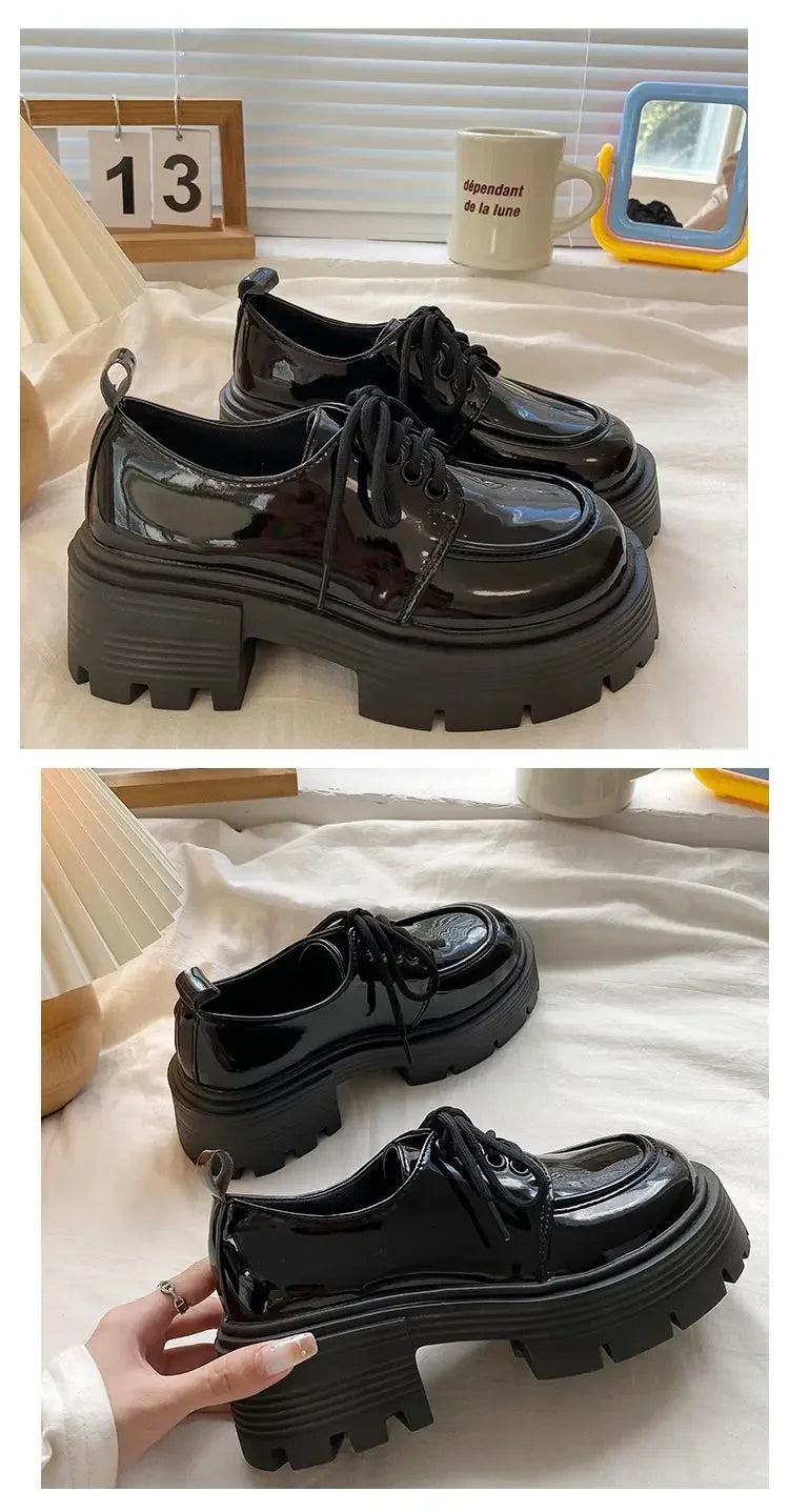 Women’s Retro Leather Loafers – Thick-Soled Slip-On Pumps for Spring & Autumn