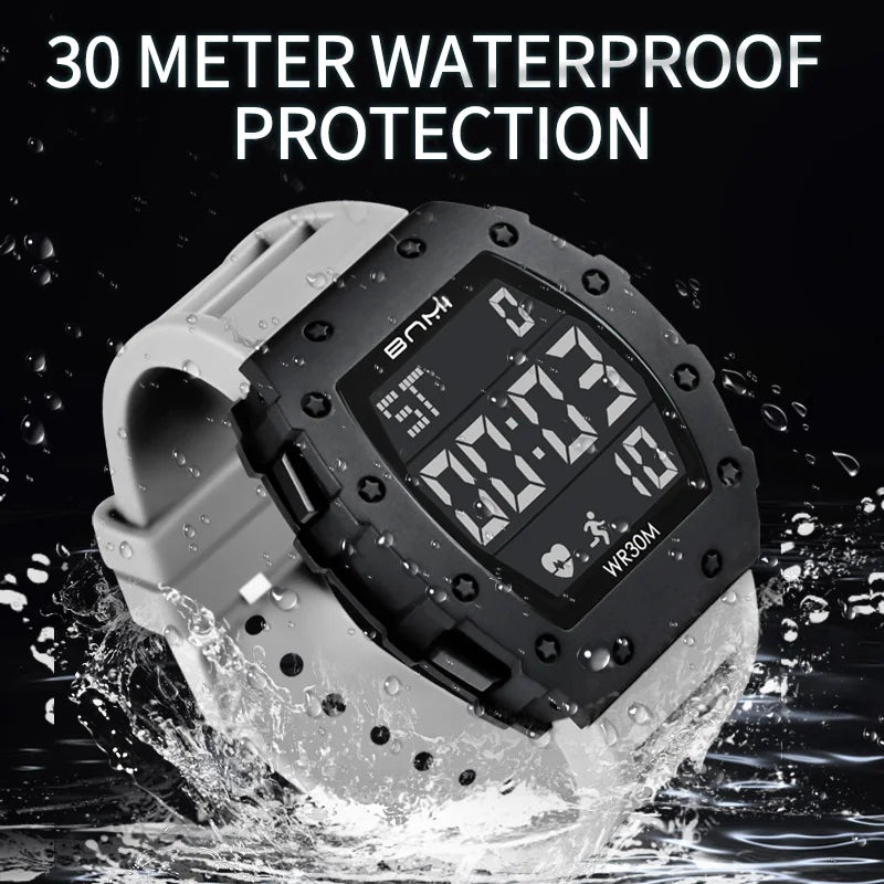 BNMI 2025 Men’s Outdoor Sports Digital Watch – Rectangle Face