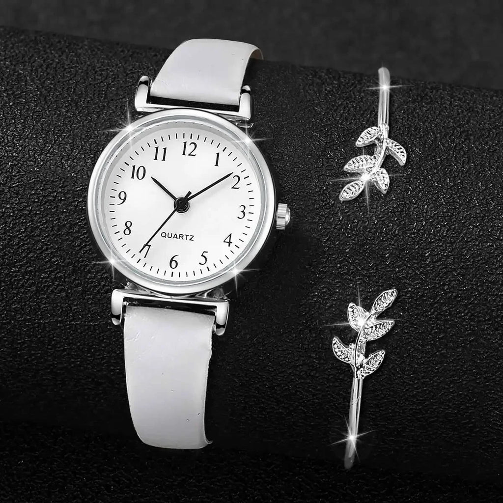 Women’s Fashion Watch & Bracelet Set – Leather Strap