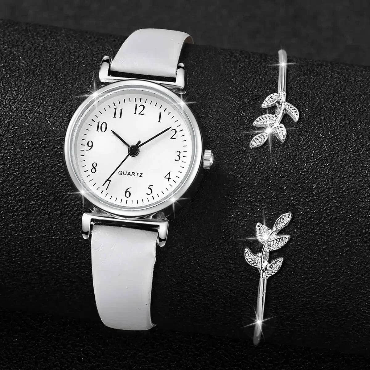 Women’s Fashion Watch & Bracelet Set – Leather Strap