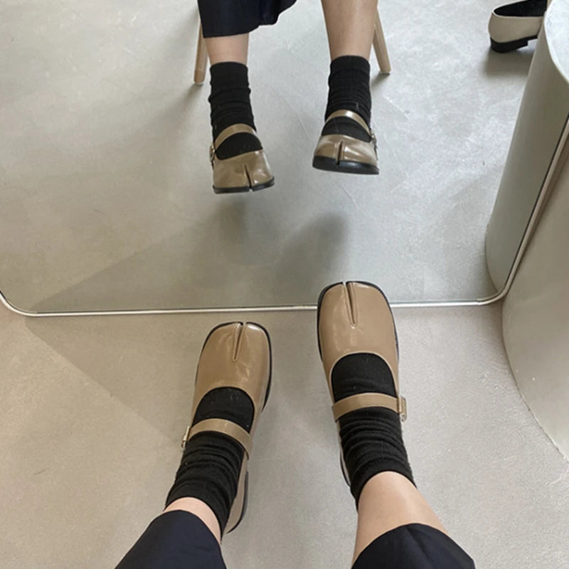 Women’s Split-Toe Loafers – SUOJIALUN Soft Flat Heel Casual Mary Jane Shoes