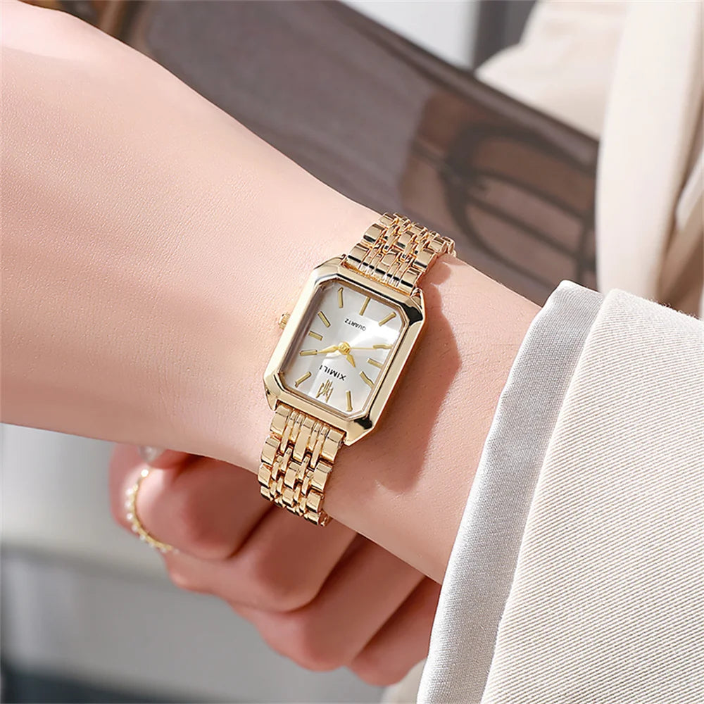 Luxury Square Ladies Quartz Watch – Gold Plated Stainless Steel