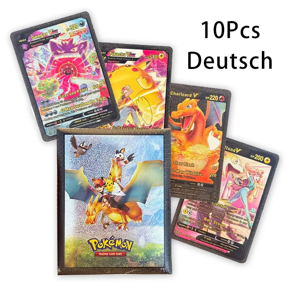10-55Pcs Pokemon Gold Foil Cards Golden Letters English Spanish French German Game Card Metalicas Charizard Vmax Gx Series Gift
