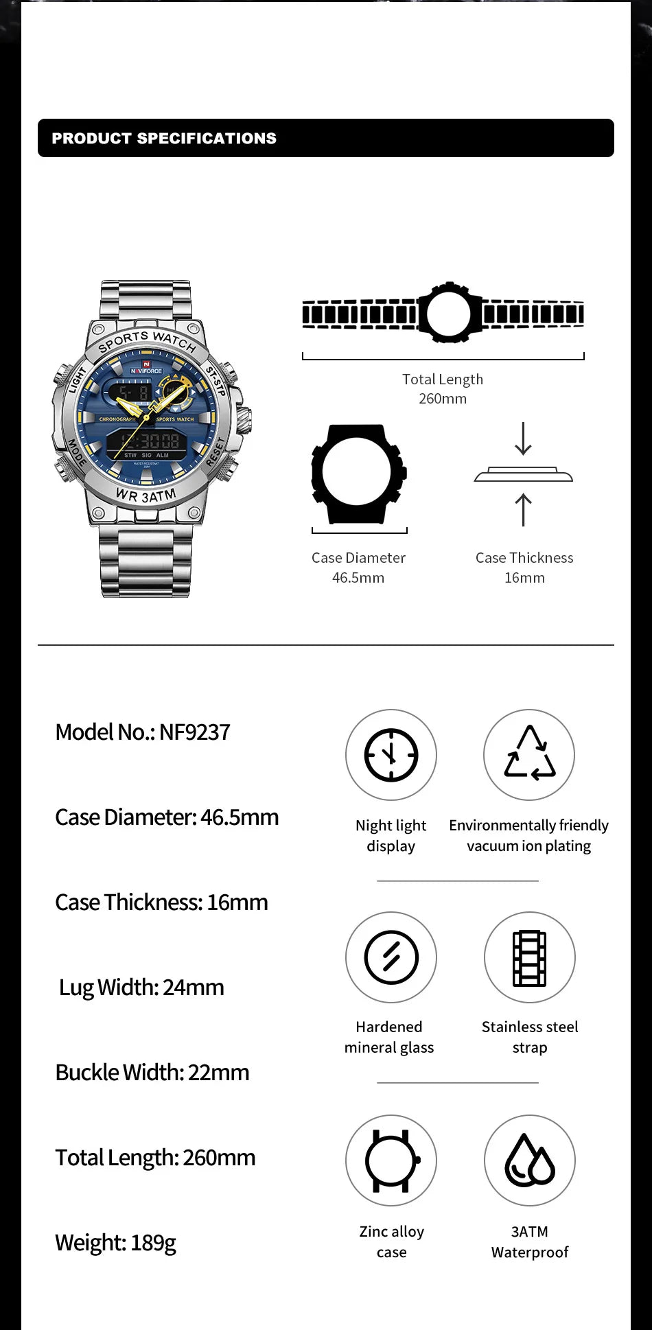 NAVIFORCE Dual Display Men’s Quartz Watch – Outdoor Style