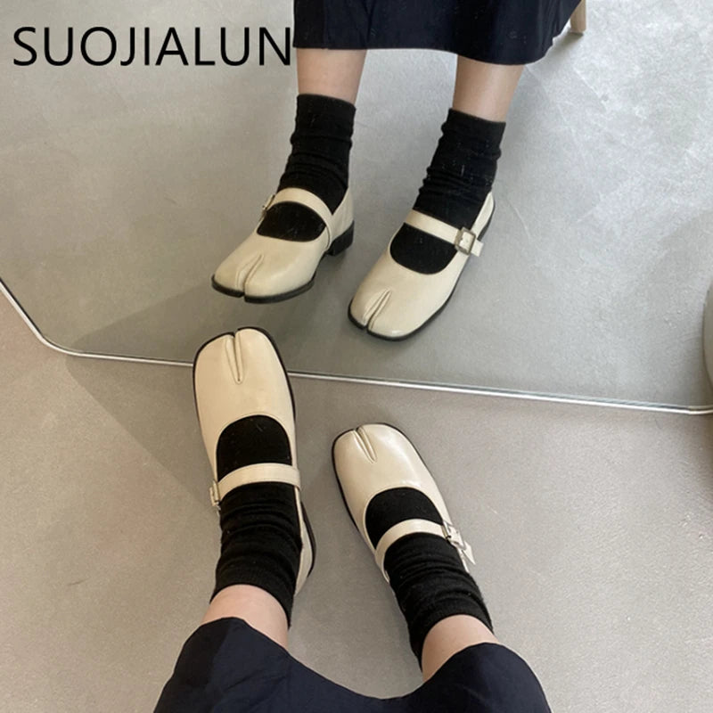 Women’s Split-Toe Loafers – SUOJIALUN Soft Flat Heel Casual Mary Jane Shoes
