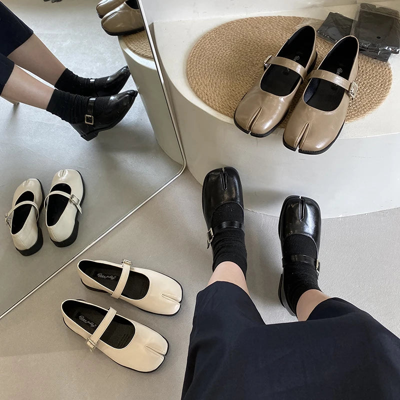 Women’s Split-Toe Loafers – SUOJIALUN Soft Flat Heel Casual Mary Jane Shoes