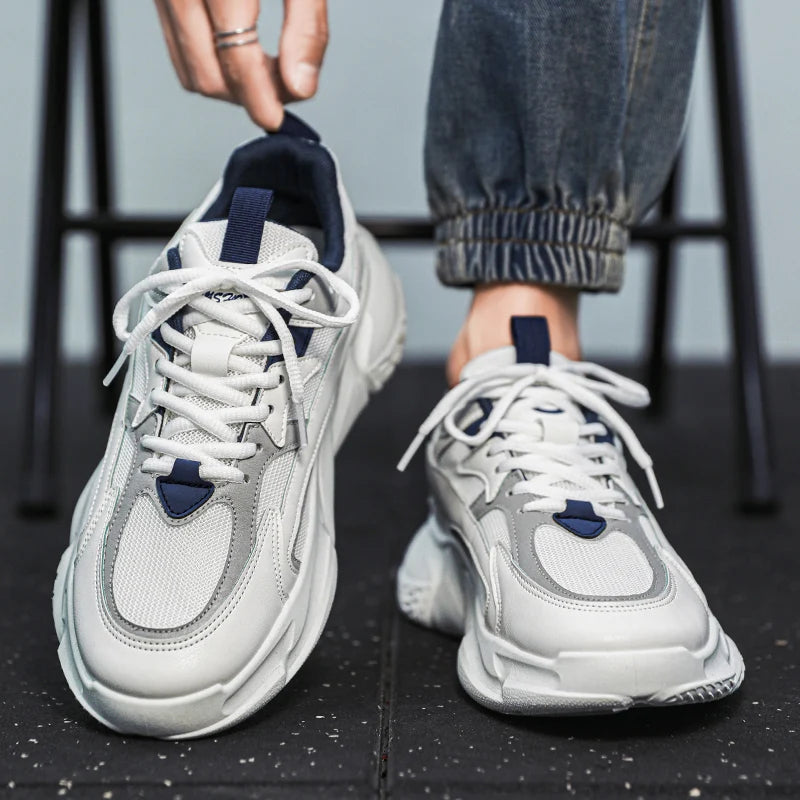 Men’s Trendy Mesh Sneakers – Thick Sole, Breathable, Lace-Up Casual Sports Shoes