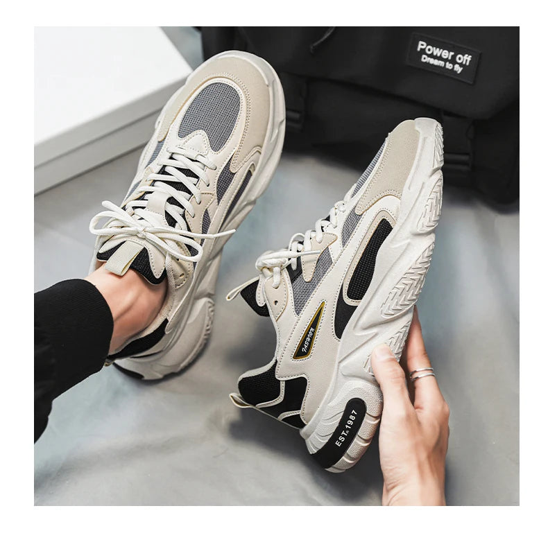 Men’s Trendy Mesh Sneakers – Thick Sole, Breathable, Lace-Up Casual Sports Shoes