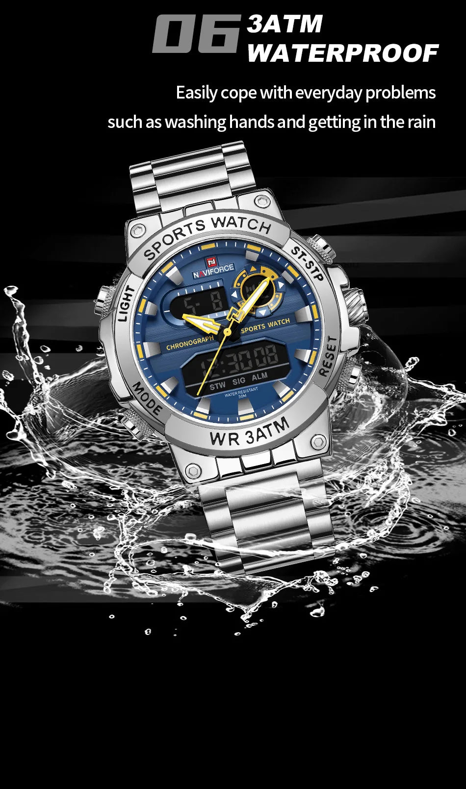 NAVIFORCE Dual Display Men’s Quartz Watch – Outdoor Style