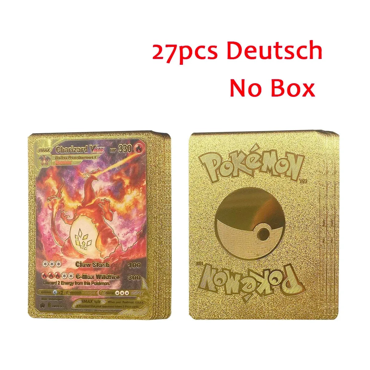 10-55Pcs Pokemon Gold Foil Cards Golden Letters English Spanish French German Game Card Metalicas Charizard Vmax Gx Series Gift
