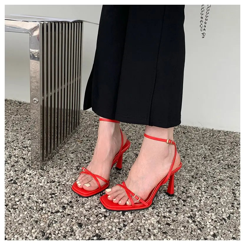 Women’s Summer Gladiator Sandals – Elegant High Heels with Buckle Strap for Party & Wedding