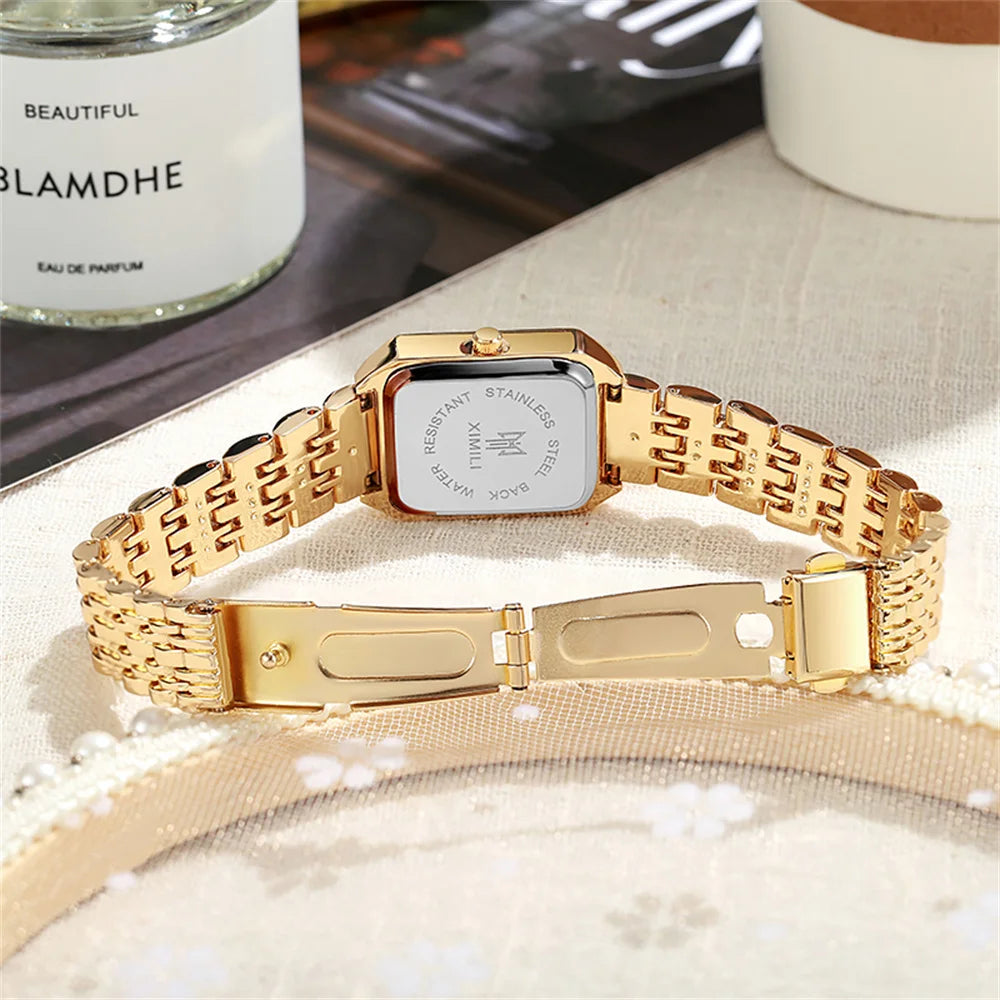 Luxury Square Ladies Quartz Watch – Gold Plated Stainless Steel