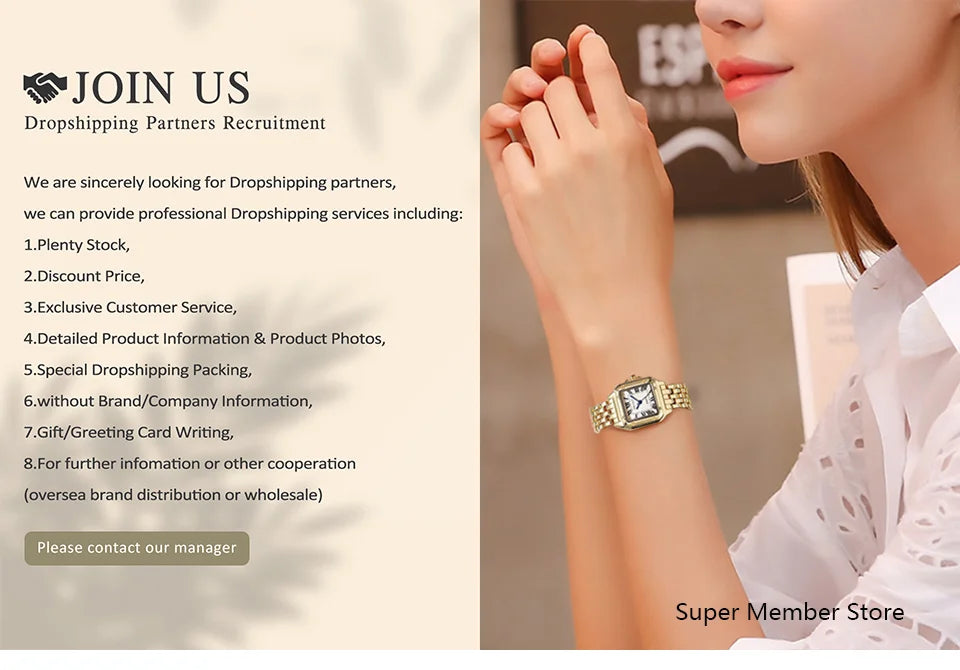 Luxury Square Ladies Quartz Watch – Gold Plated Stainless Steel