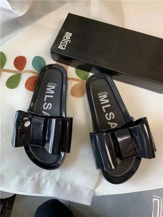 Women’s Summer Jelly Shoes – Fragrant, Solid Color, Butterfly Flat Casual Slippers