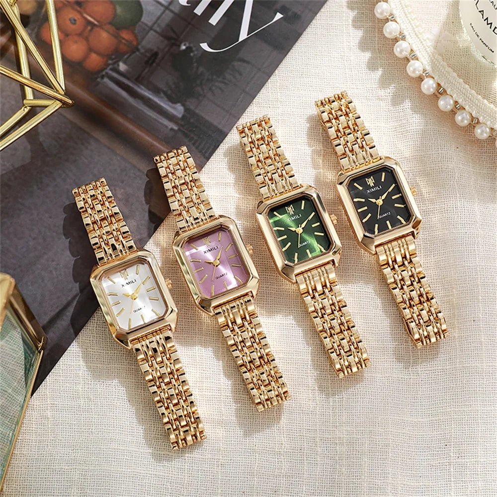 Luxury Square Ladies Quartz Watch – Gold Plated Stainless Steel