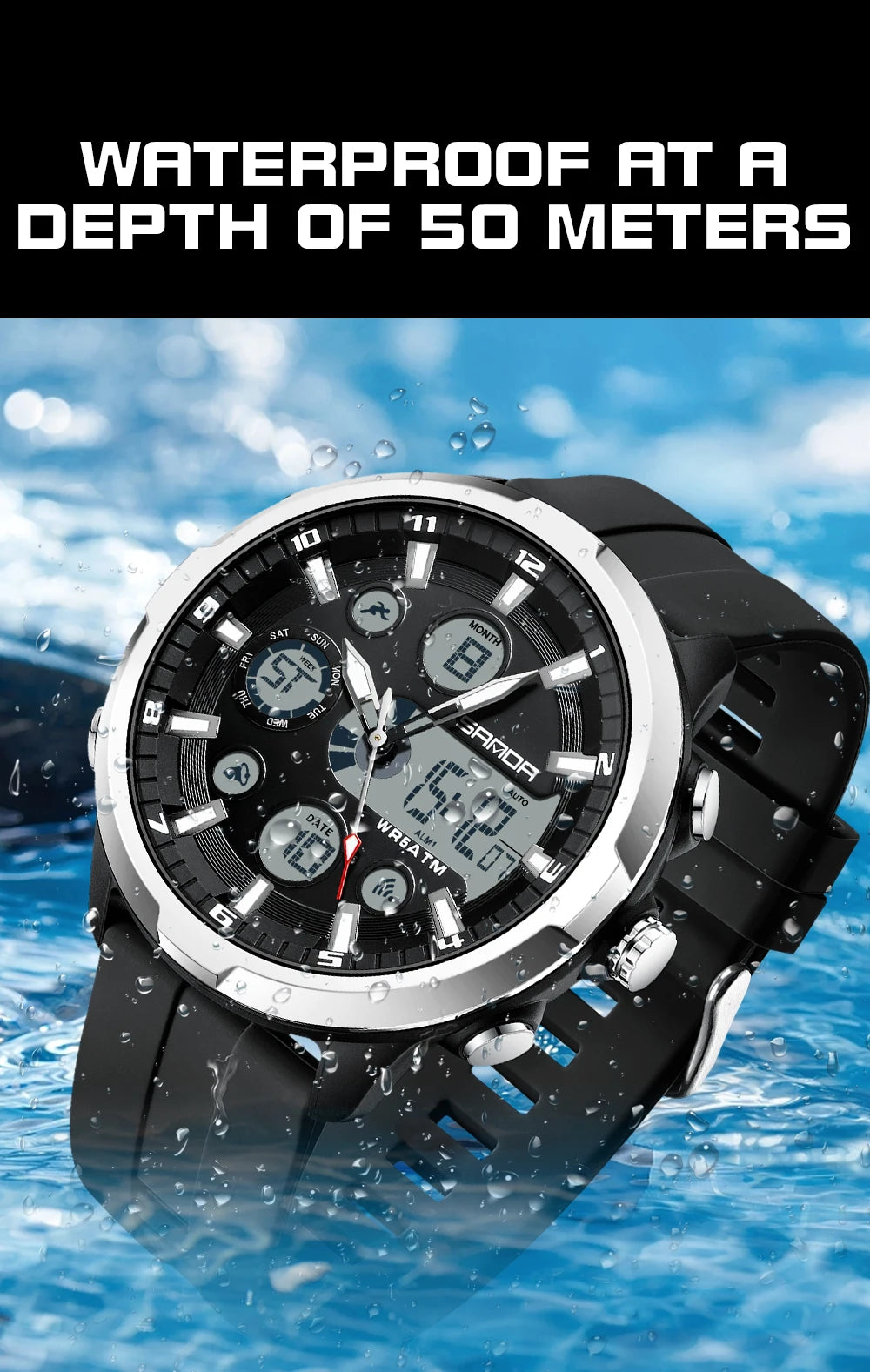 SANDA 9053 Dual-Display Sports Watch – 50M Waterproof